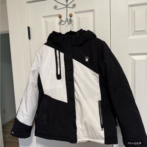 Spyder Black and White Ski Jacket, Womens, Size L
